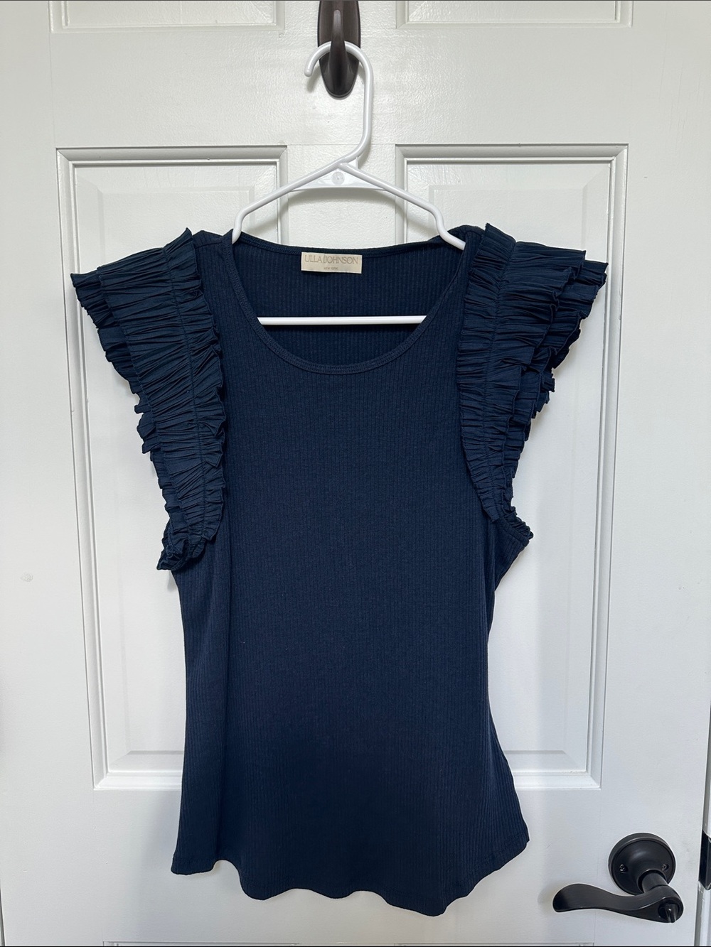 Ulla Johnson Navy Ruffled Sleeve Ribbed Tank